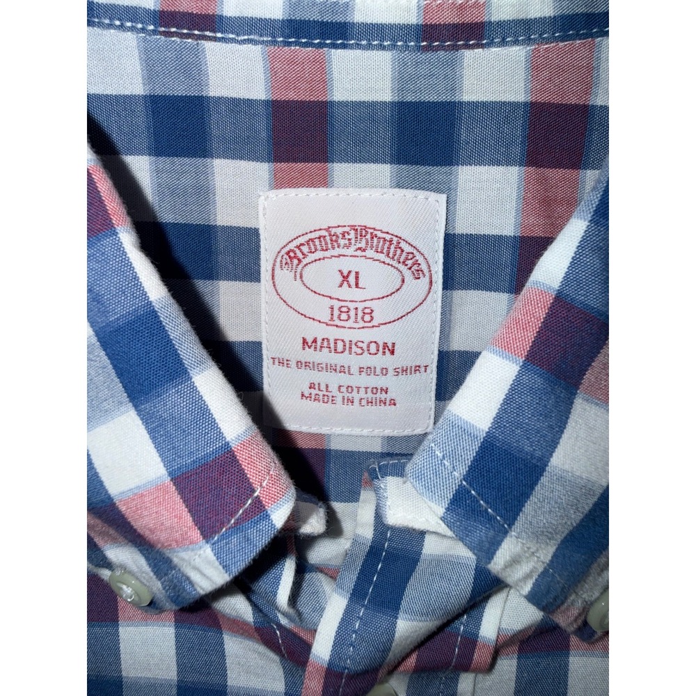 Brooks Brother Men Madison Fit Blue Red Gingham Button Down Shirt Size XL Preppy - Picture 2 of 7